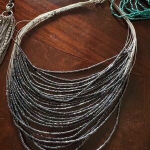 Chic Multi-Strand Silver and Blue Necklace